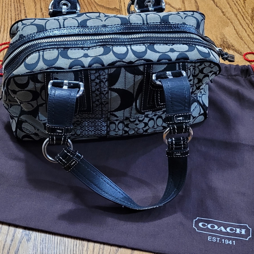 Coach Satchel, black leather and gray